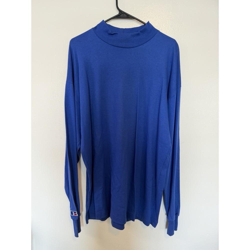 Vintage Russell Athletic Mock Neck Shirt Mens Large Blue Made in USA Deadstock